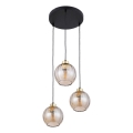 Lampadario a cavo DEVI 3xE27/15W/230V nero/beige fumé