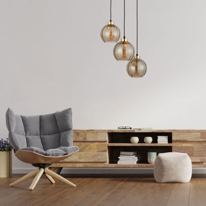 Lampadario a cavo DEVI 3xE27/15W/230V nero/beige fumé
