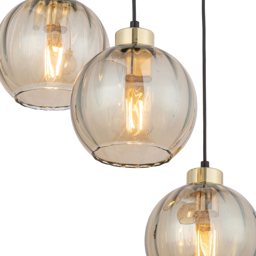 Lampadario a cavo DEVI 3xE27/15W/230V nero/beige fumé