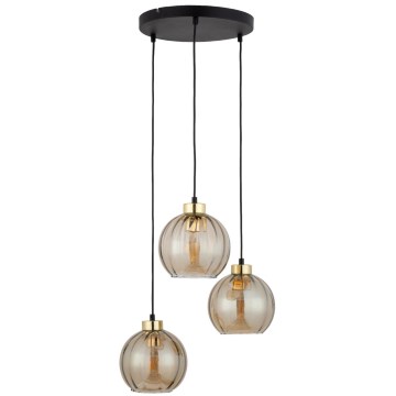 Lampadario a cavo DEVI 3xE27/15W/230V nero/beige fumé
