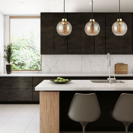 Lampadario a cavo DEVI 3xE27/15W/230V nero/beige fumé