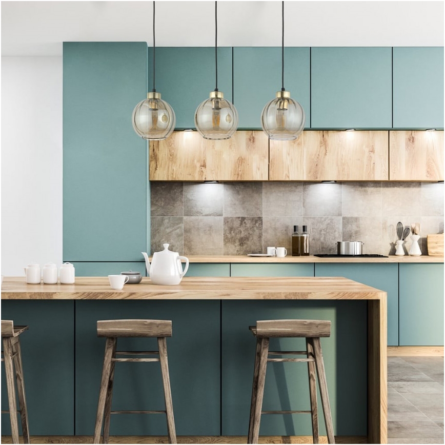 Lampadario a cavo DEVI 3xE27/15W/230V nero/beige fumé