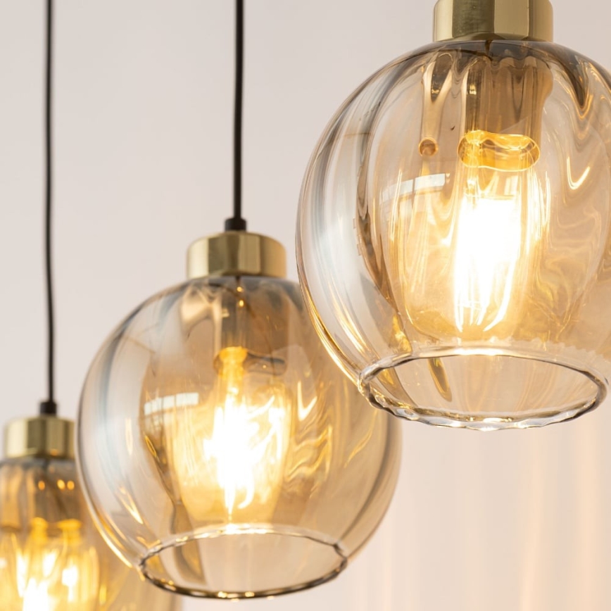 Lampadario a cavo DEVI 3xE27/15W/230V nero/beige fumé