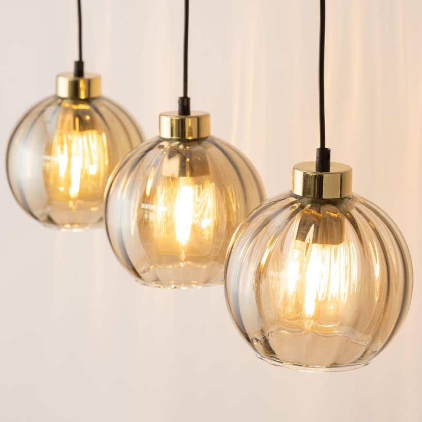 Lampadario a cavo DEVI 3xE27/15W/230V nero/beige fumé