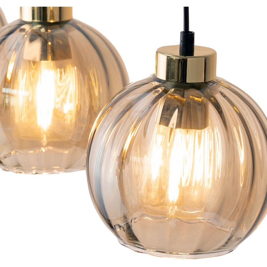 Lampadario a cavo DEVI 3xE27/15W/230V nero/beige fumé