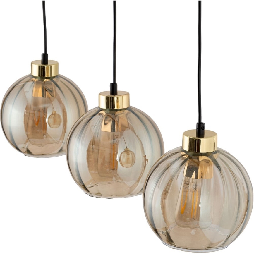 Lampadario a cavo DEVI 3xE27/15W/230V nero/beige fumé