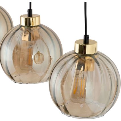 Lampadario a cavo DEVI 3xE27/15W/230V nero/beige fumé