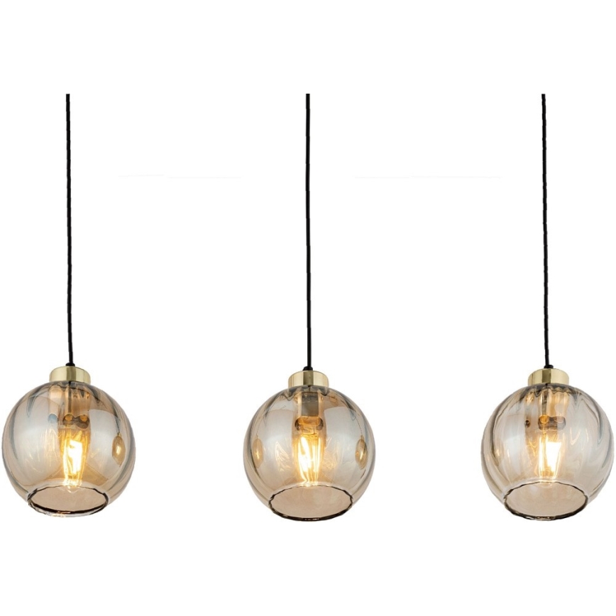 Lampadario a cavo DEVI 3xE27/15W/230V nero/beige fumé