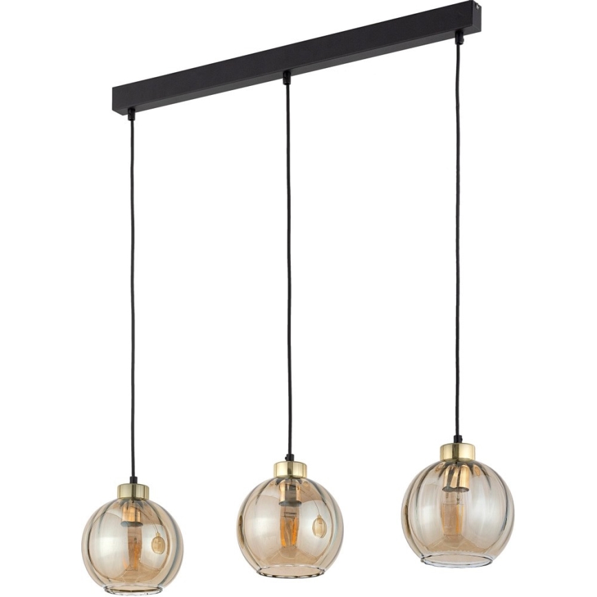 Lampadario a cavo DEVI 3xE27/15W/230V nero/beige fumé