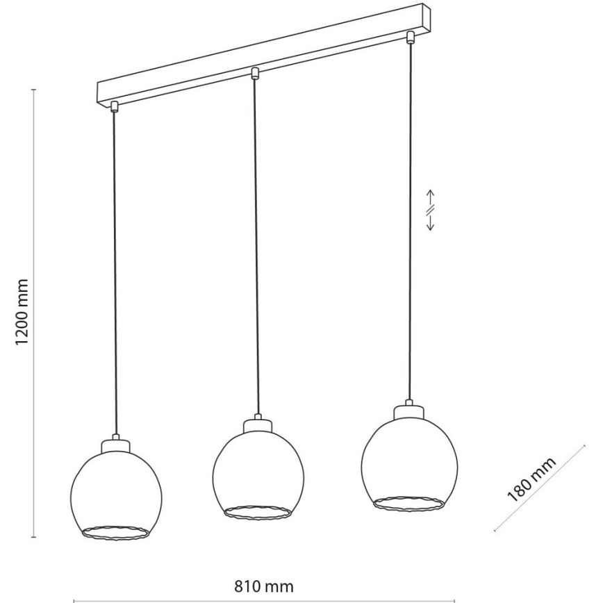 Lampadario a cavo DEVI 3xE27/15W/230V nero/beige fumé