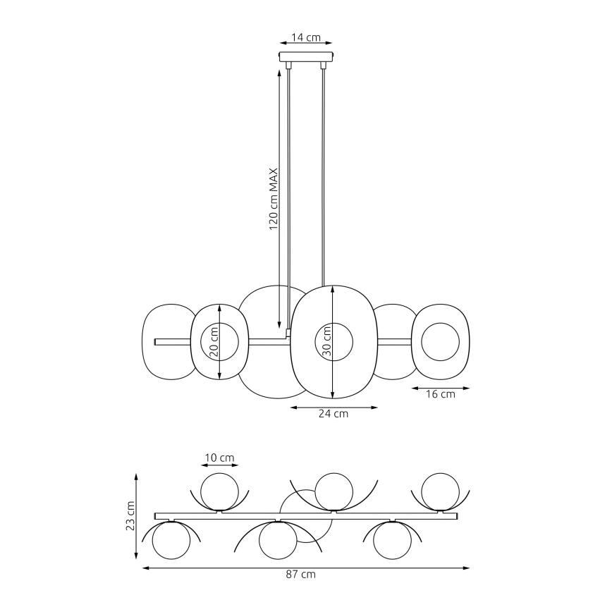 Lampadario a cavo ELEMENTI 6xG9/8W/230V nero