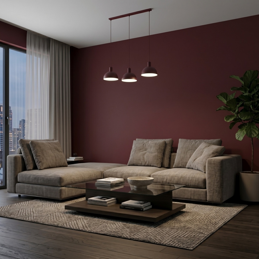 Lampadario a cavo HANDA 3xE27/15W/230V bordeaux