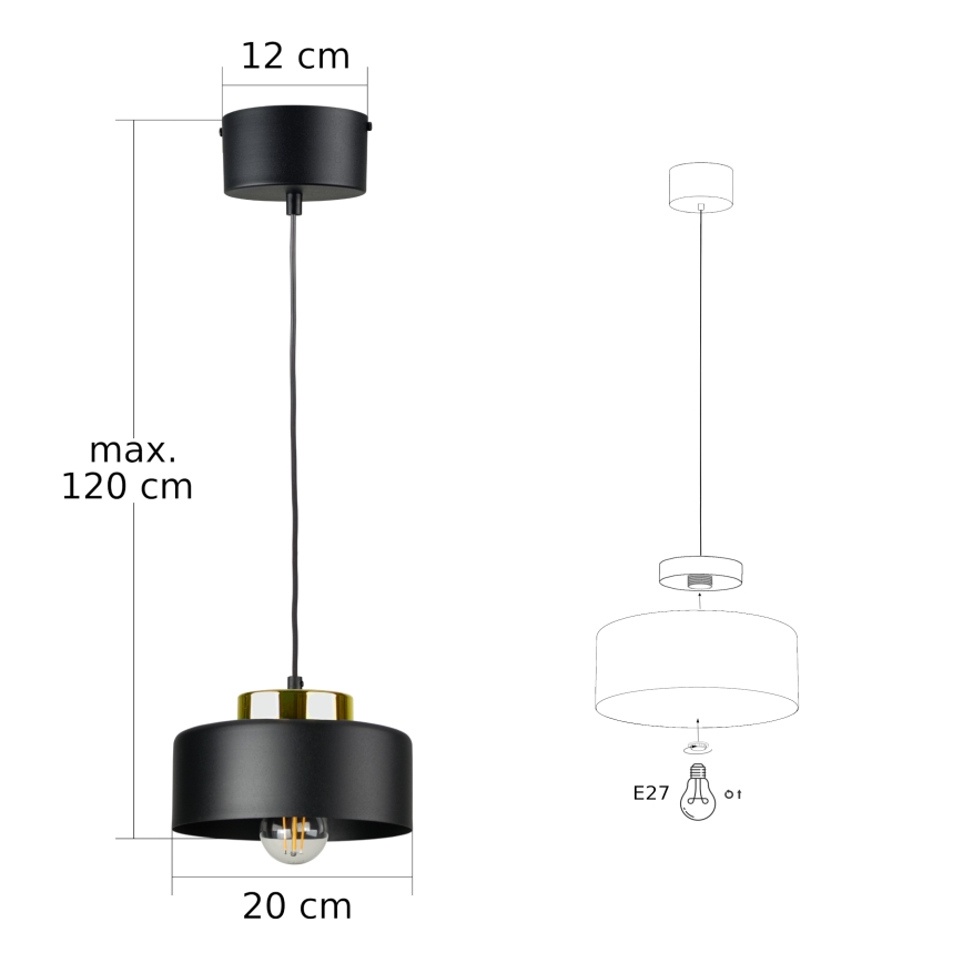 Lampadario a cavo IGNIA 1xE27/60W/230V, nero