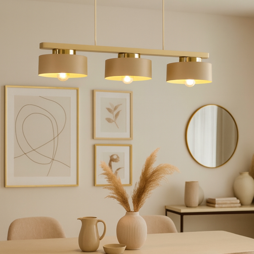 Lampadario a cavo IGNIA 3xE27/60W/230V beige/oro