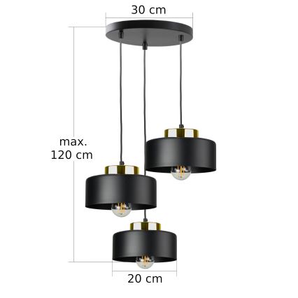 Lampadario a cavo IGNIA 3xE27/60W/230V nero