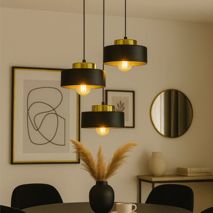 Lampadario a cavo IGNIA 3xE27/60W/230V nero/oro