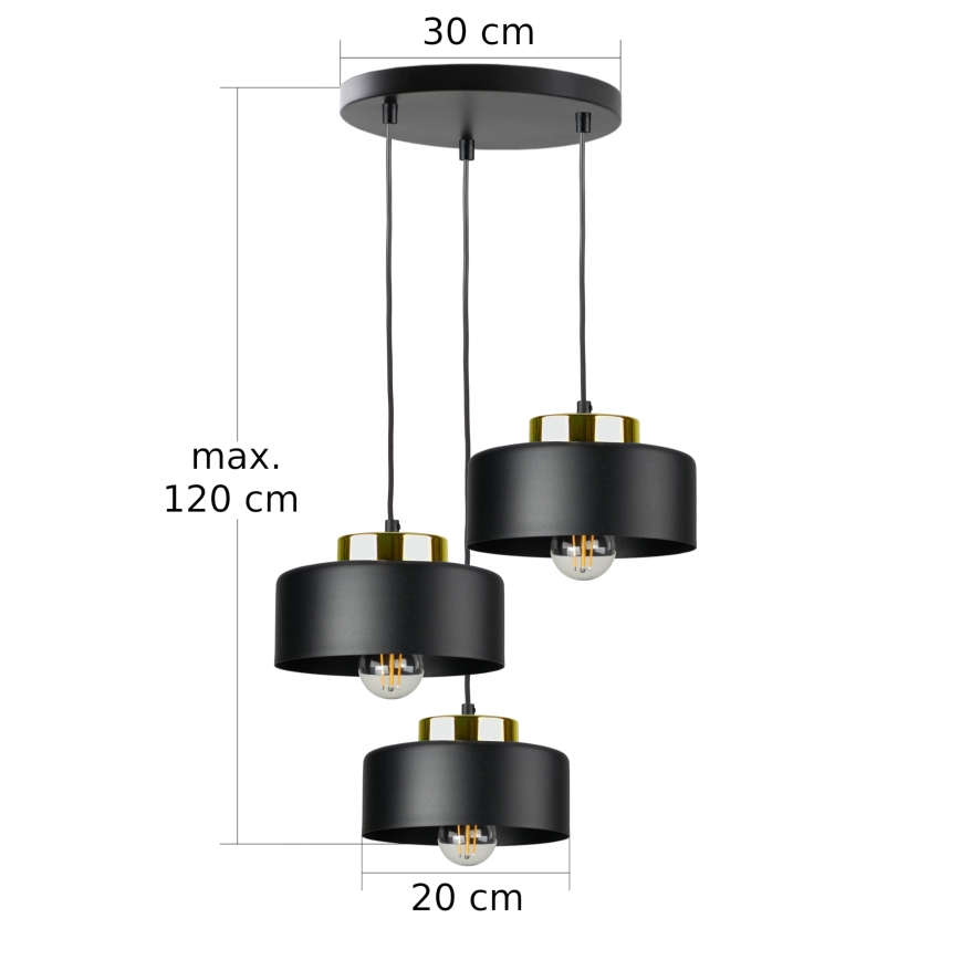 Lampadario a cavo IGNIA 3xE27/60W/230V nero/oro