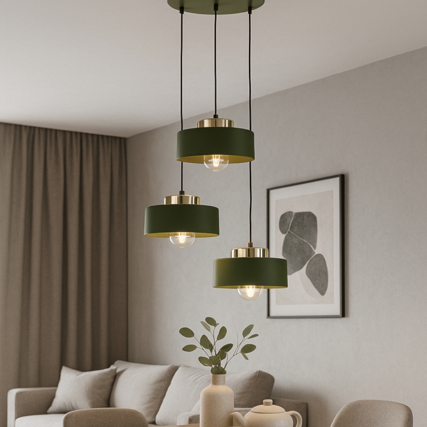 Lampadario a cavo IGNIA 3xE27/60W/230V verde/oro