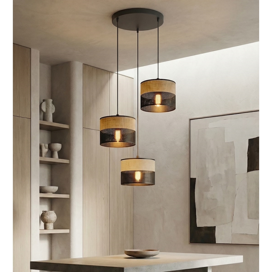Lampadario a cavo KARBON 3xE27/15W/230V nero/marrone