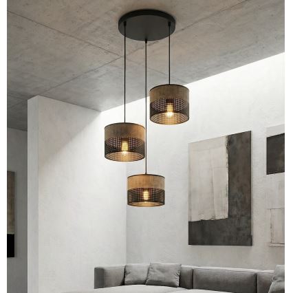 Lampadario a cavo KARBON 3xE27/15W/230V nero/marrone