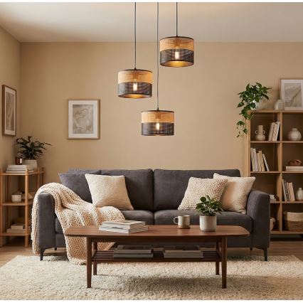 Lampadario a cavo KARBON 3xE27/15W/230V nero/marrone