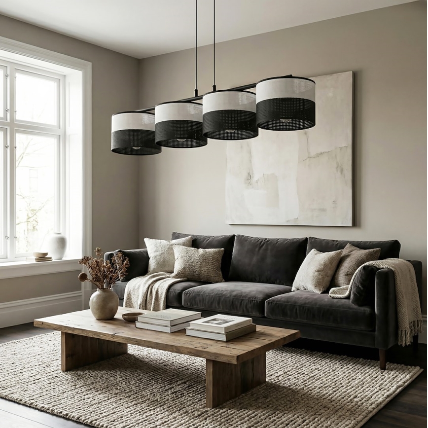 Lampadario a cavo KARBON 4xE27/15W/230V nero/grigio