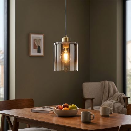 Lampadario a cavo LIAH 1xE27/15W/230V dorato/marrone fumé