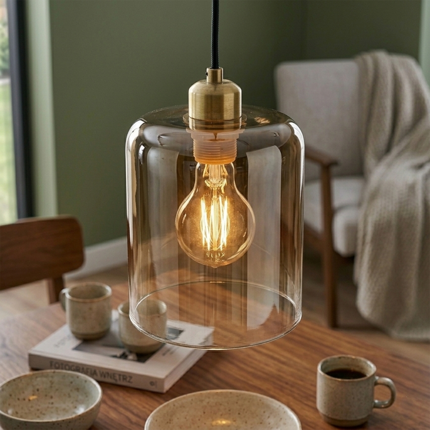 Lampadario a cavo LIAH 1xE27/15W/230V dorato/marrone fumé