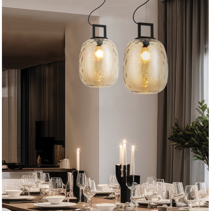 Lampadario a cavo LUCY 1xE27/40W/230V beige fumoso