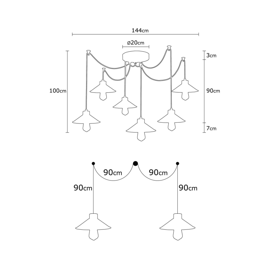 Lampadario a cavo MANAVGAT 6xE27/40W/230V, design a ragno multicolore