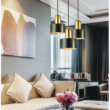 Lampadario a cavo MARBLE 1xE27/60W/230V oro/verde/decorazione effetto marmo