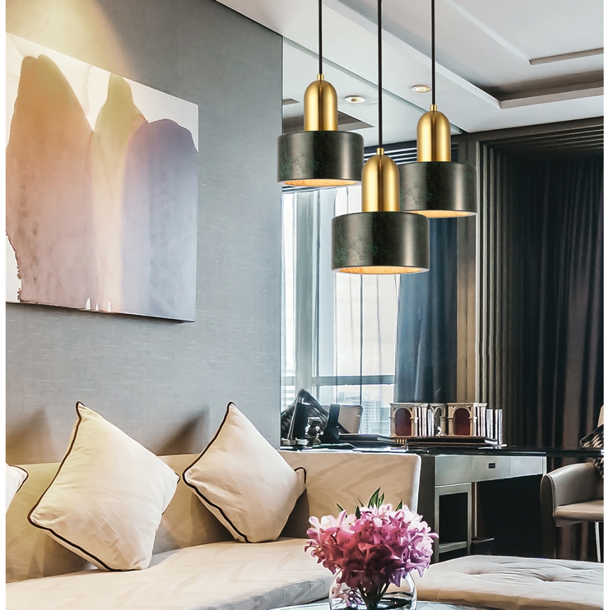 Lampadario a cavo MARBLE 1xE27/60W/230V oro/verde/decorazione effetto marmo
