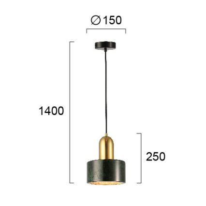 Lampadario a cavo MARBLE 1xE27/60W/230V oro/verde/decorazione effetto marmo