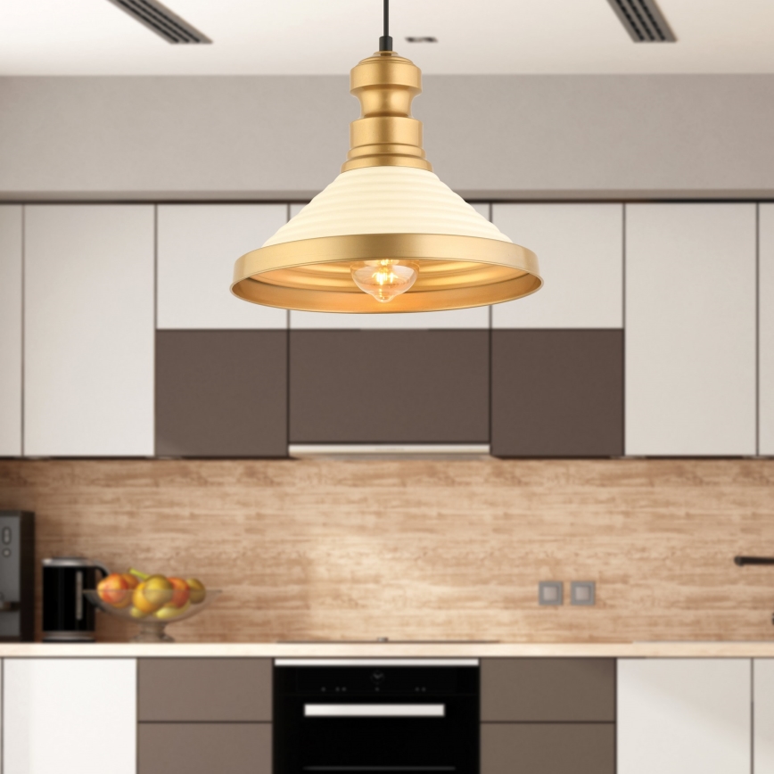 Lampadario a cavo MONZA 1xE27/40W/230V Ø 30 cm crema/oro