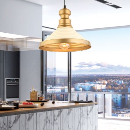 Lampadario a cavo MONZA 1xE27/40W/230V Ø 30 cm crema/oro