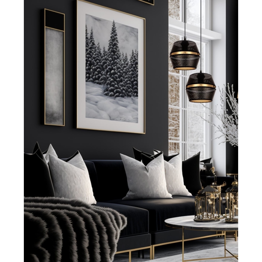 Lampadario a cavo PARIS 2xE27/60W/230V nero/oro