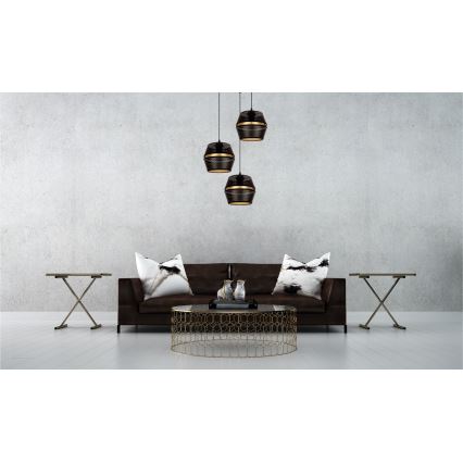 Lampadario a cavo PARIS 3xE27/60W/230V diam. 45 cm nero/oro