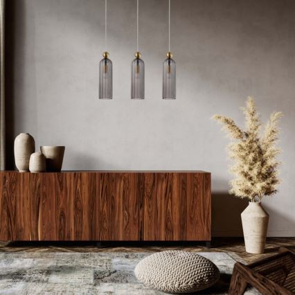 Lampadario a cavo PIEGA 3xE14/40W/230V ottone/nero fumé