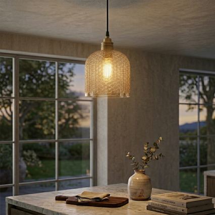 Lampadario a cavo ROCCO 1xE27/15W/230V dorato/beige fumé