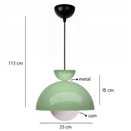 Lampadario a cavo SALVA 1xE27/15W/230V verde
