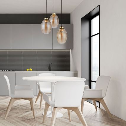 Lampadario a cavo SEBO 3xE27/15W/230V nero/beige fumé