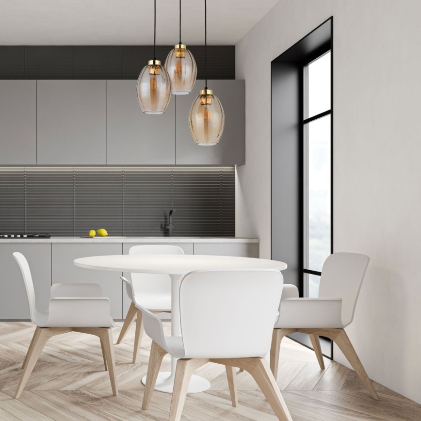 Lampadario a cavo SEBO 3xE27/15W/230V nero/beige fumé