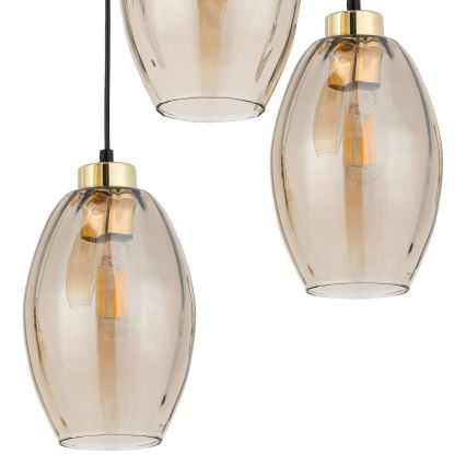 Lampadario a cavo SEBO 3xE27/15W/230V nero/beige fumé