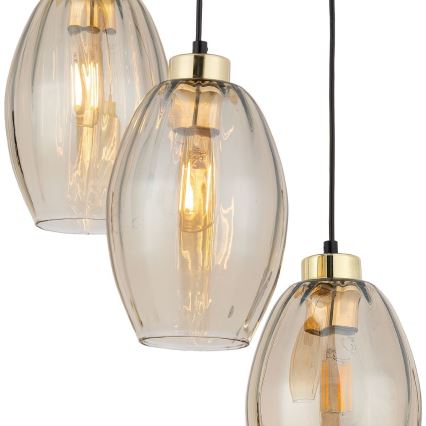 Lampadario a cavo SEBO 3xE27/15W/230V nero/beige fumé