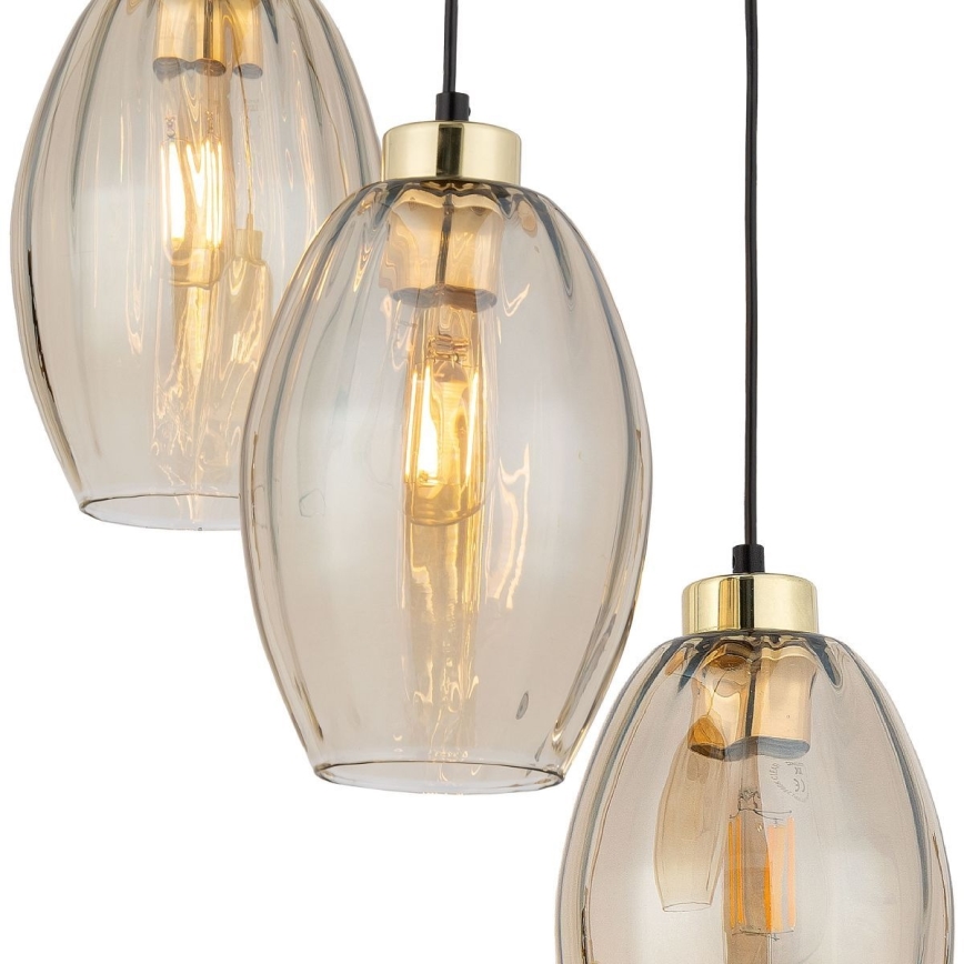 Lampadario a cavo SEBO 3xE27/15W/230V nero/beige fumé