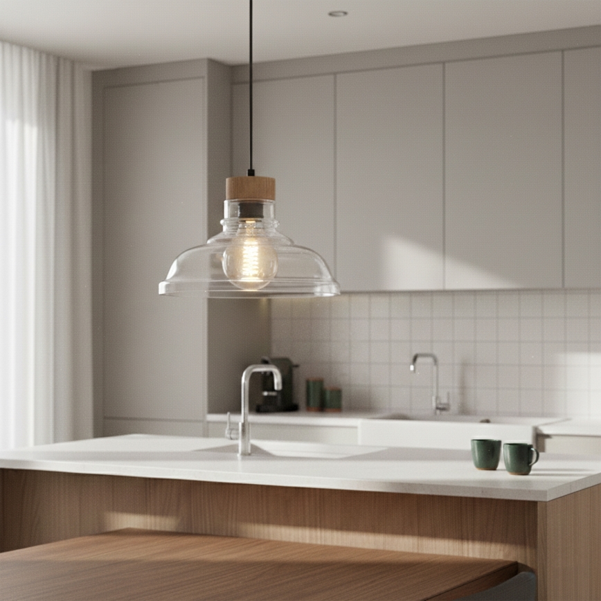 Lampadario a cavo SINGLE 1xE27/60W/230V Ø 28 cm rovere