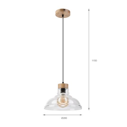 Lampadario a cavo SINGLE 1xE27/60W/230V Ø 28 cm rovere