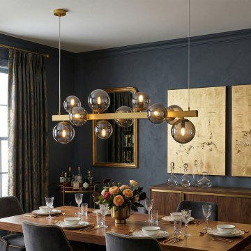Lampadario a cavo SOLARI 10xE14/15W/230V oro/nero fumé