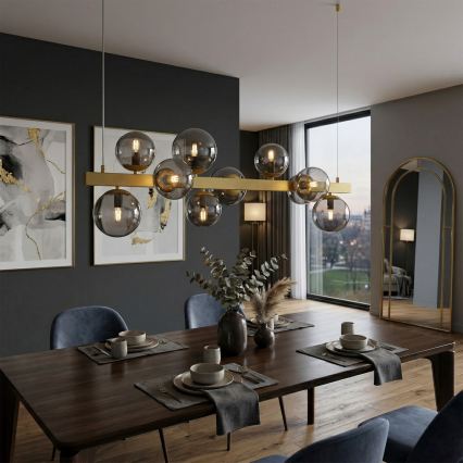 Lampadario a cavo SOLARI 10xE14/15W/230V oro/nero fumé