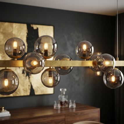 Lampadario a cavo SOLARI 10xE14/15W/230V oro/nero fumé